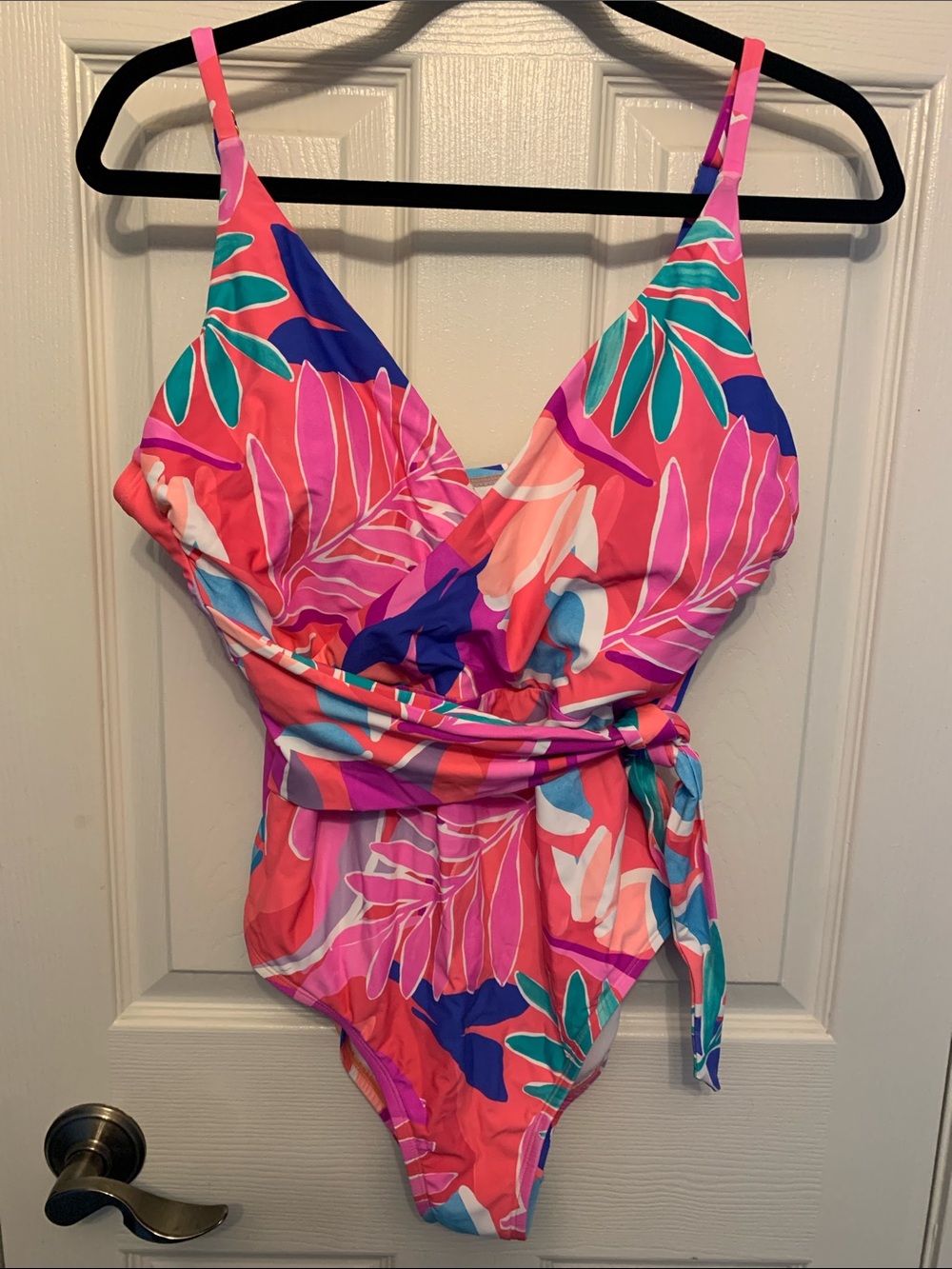 Freshwater Tropical Pink Leaf Wrap-Style One-Piece Swimsuit